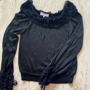 Yves Saint Laurent Y2K Black sweater--orig. distressed lace collar/cuffs gothic